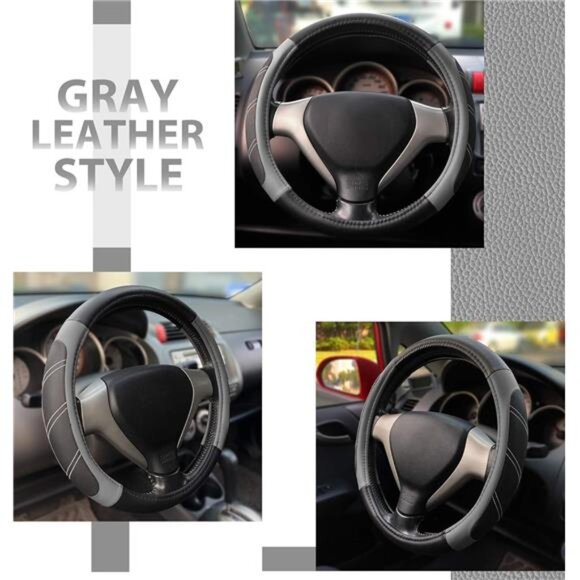 Leather Steering Wheel Cover 14 1/2 inch to 15 inch Universal, - Picture 3 of 7